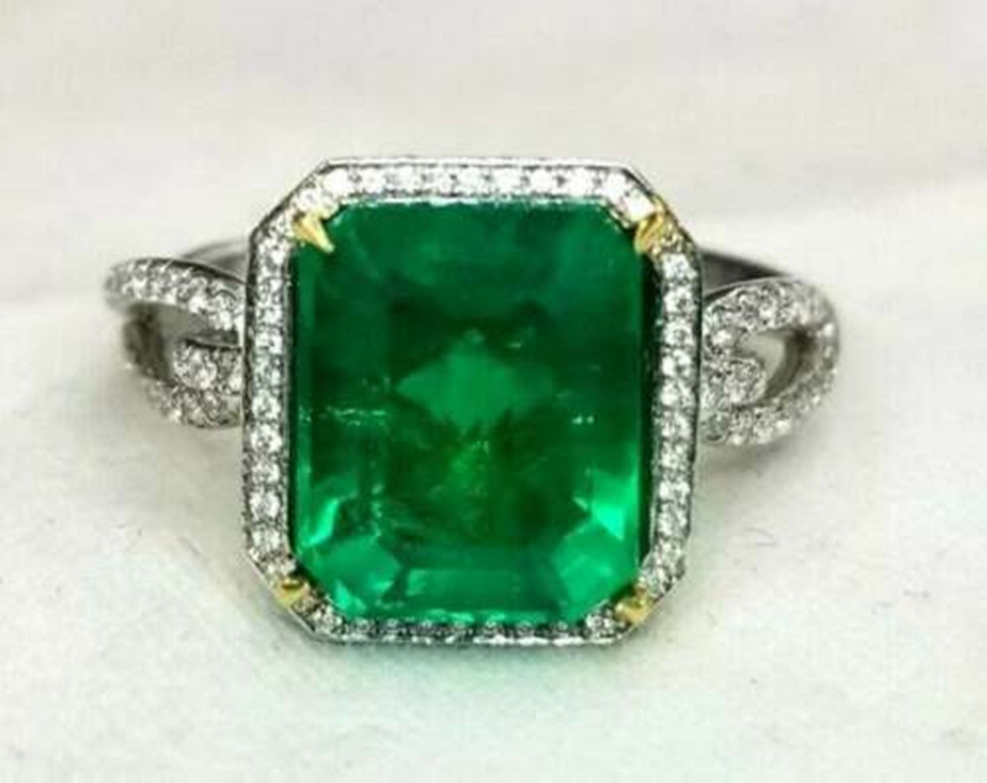 Attractive Green Emerald Cut Diamond Ring Halo Set Unique - Etsy