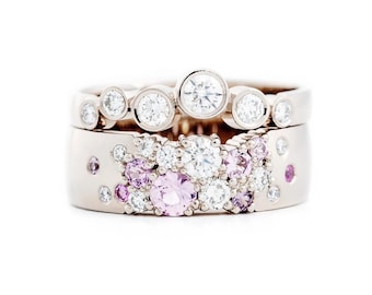 Wedding Bridal Ring Set, Multi Color Round Cut CZ Stone Engagement Ring Set, Women&#39;s Party Wear Ring Set,  925 Silver And Gold Ring Set
