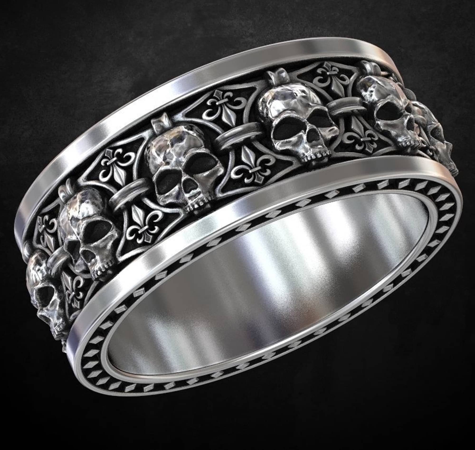 Skull wedding ring for him discount
