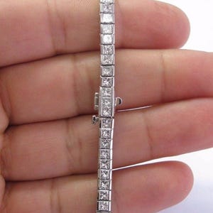 Half Bezel Set Wedding Bracelet, Princess CZ Stone Tennis Bracelet For Women, 925 Silver Engagement Anniversary Gift Bracelet, Birthday Gift