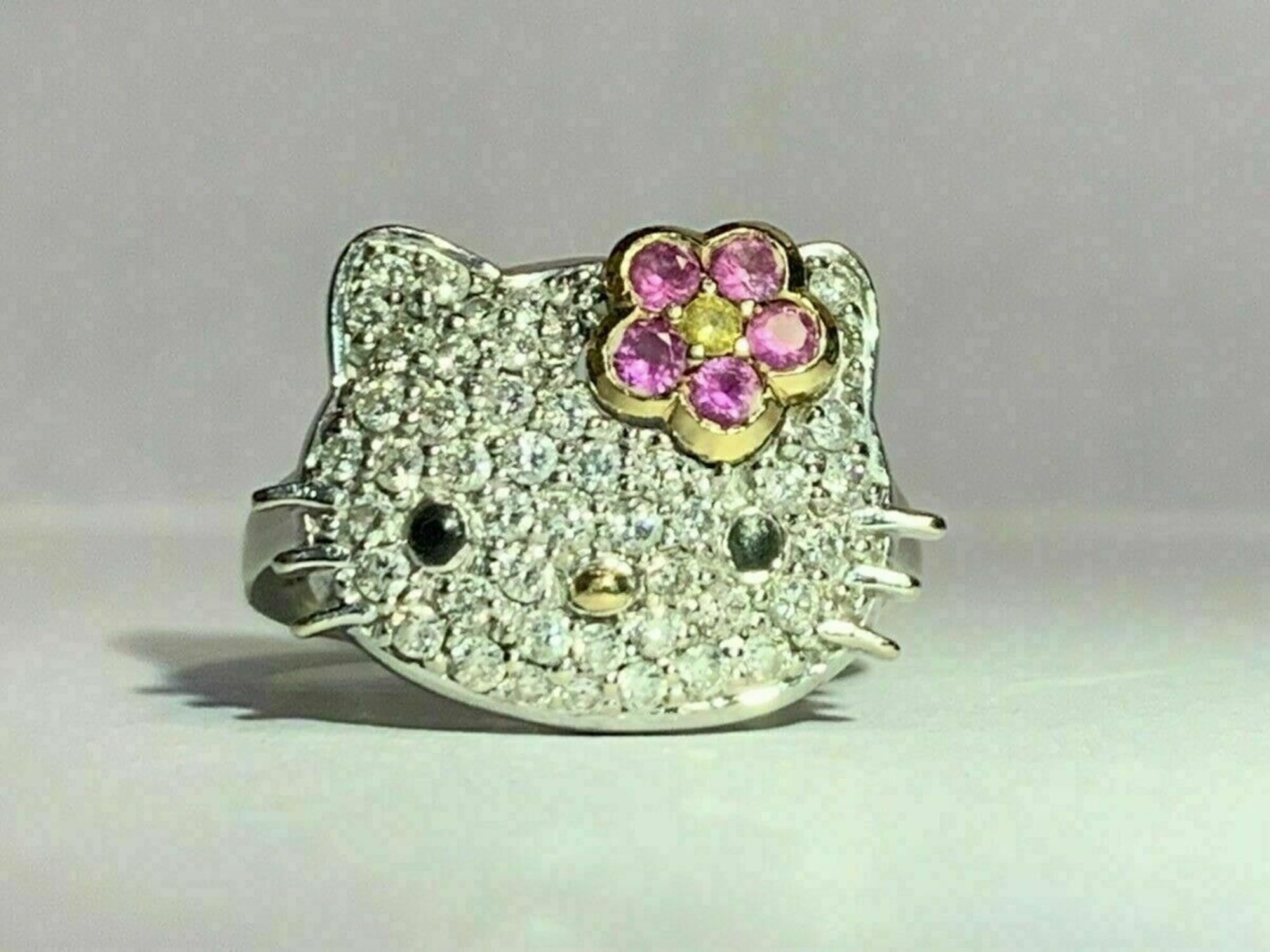 SuBer Hello Kitty Ring Kitty Cat Gesicht Diamant Ring Kinder Ring Geburtstagsgeschenk fur sie Taufgeschenk 10 14 18K Gold Minimalist Ring Etsy