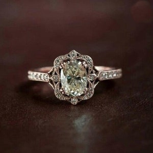 Antique Milgrain Set Ring, Oval Cut CZ Stone Wedding Ring, Unique Designer Halo Bridal Ring, Vintage Style Engagement Ring, Anniversary Gift