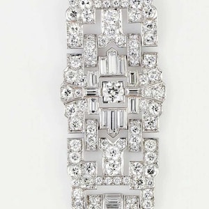 Circa 1920&#39;s Art Deco Wide Bracelet, Round And Baguette Cut CZ Stone Tennis Bracelet, 925 Silver Estate Jewelry, Party Wear Bracelet For Her