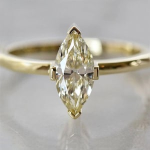 Attractive Yellow Marquise Cut CZ Stone Ring, 14k Yellow Gold Solitaire Ring, Engagement Proposal Ring, Valentine's Gift Ring, Fine Jewelry