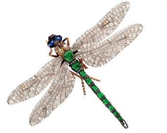 Dragonfly Brooch, Women-Men's Insect Inspired Brooch, Multi Shape Diamond Victorian Brooch, Gemstone Party Wear Brooch, Dragonfly Bee Brooch
