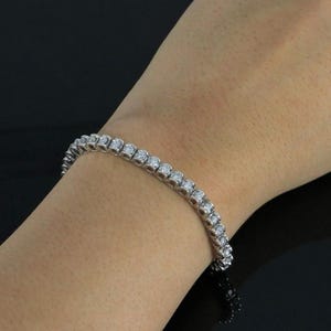 Round CZ Stone Tennis Bracelet, Women&#39;s Tennis Bracelet, Wedding Bracelet For Bride, Valentine&#39;s Gift For His & Her, Single Line Bracelet