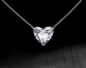 Solitaire Pendant Necklace, 9MM Heart CZ Stone Necklace, Engagement Gift Necklace, Proposal Gift For Girlfriend, White Gold Classic Necklace