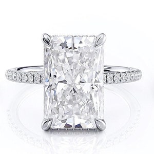 Anillo de circonita cúbica de corte radiante de 3,76 quilates, anillo de bodas con halo oculto, anillo de propuesta de compromiso para ella, anillo de regalo de San Valentín, anillo de regalo de aniversario