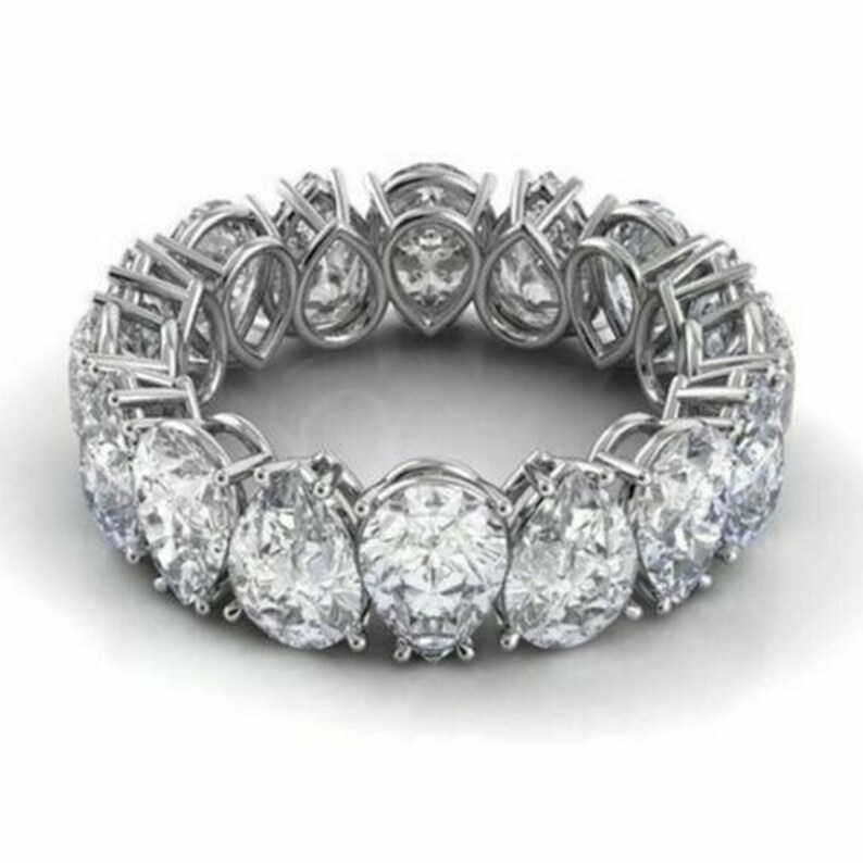Diamond Eternity Band Upside Down Pear Stone Band Wedding Etsy