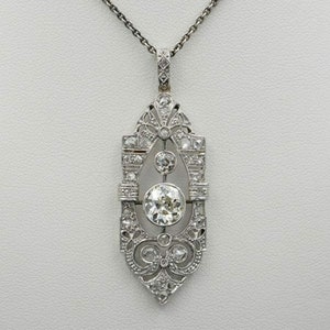 Women&#39;s Art Deco Inspired 14K Gold Pendant Necklace, Old European Cut Diamond Openwork Pendant, 925 Silver Without Chain Edwardian Pendant