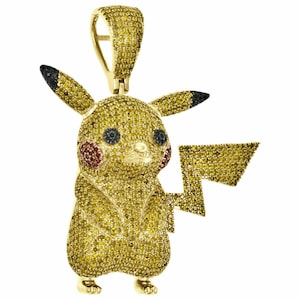 Lindo colgante de Pokémon "Pikachu", dije de circonita redonda multicolor, colgante de hip hop para hombre y mujer, colgante inspirado en dibujos animados en plata 925