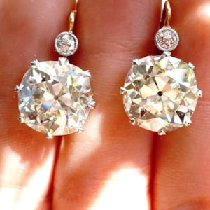 Old Mine & Round CZ Stone Drop Earring, Two Stone Dangle Earring, Vintage Inspire Earring, 10K/14K/18K Gold Wedding Earring, Birthday Gift