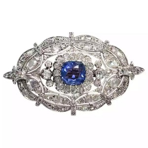 Circa 1890&#39;s Antique Victorian Brooch, Art Deco Sapphire Brooch For Women, Vintage Inspired Gemstone Brooch, Multi Shape CZ Stone Brooch