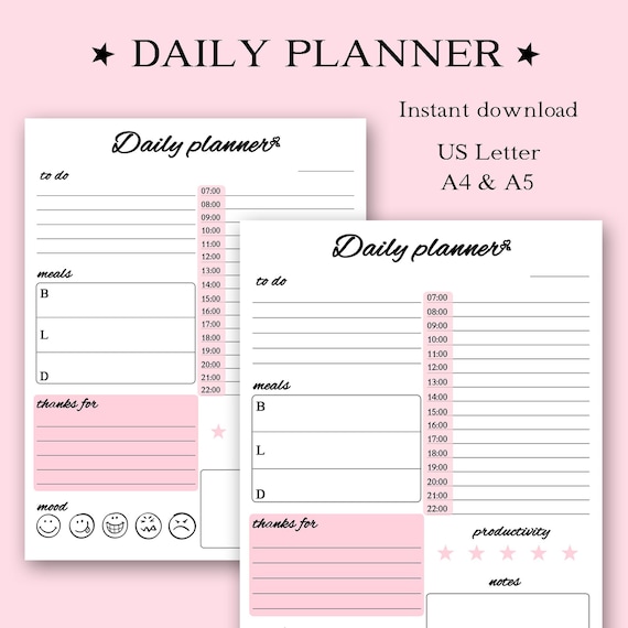 Printable Daily Planner Daily Planner Printable Daily | Etsy
