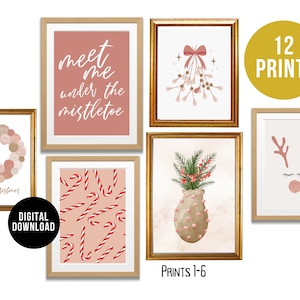 Christmas Wall Art Set of 12, Christmas Printables, Boho Christmas, Digital Download, Holiday Decor