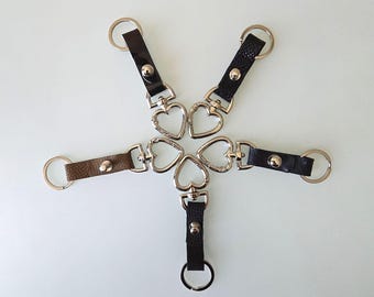 Embossed Animal Print Leather Keychain, Italian Leather Heart Carabiner, Made in USA
