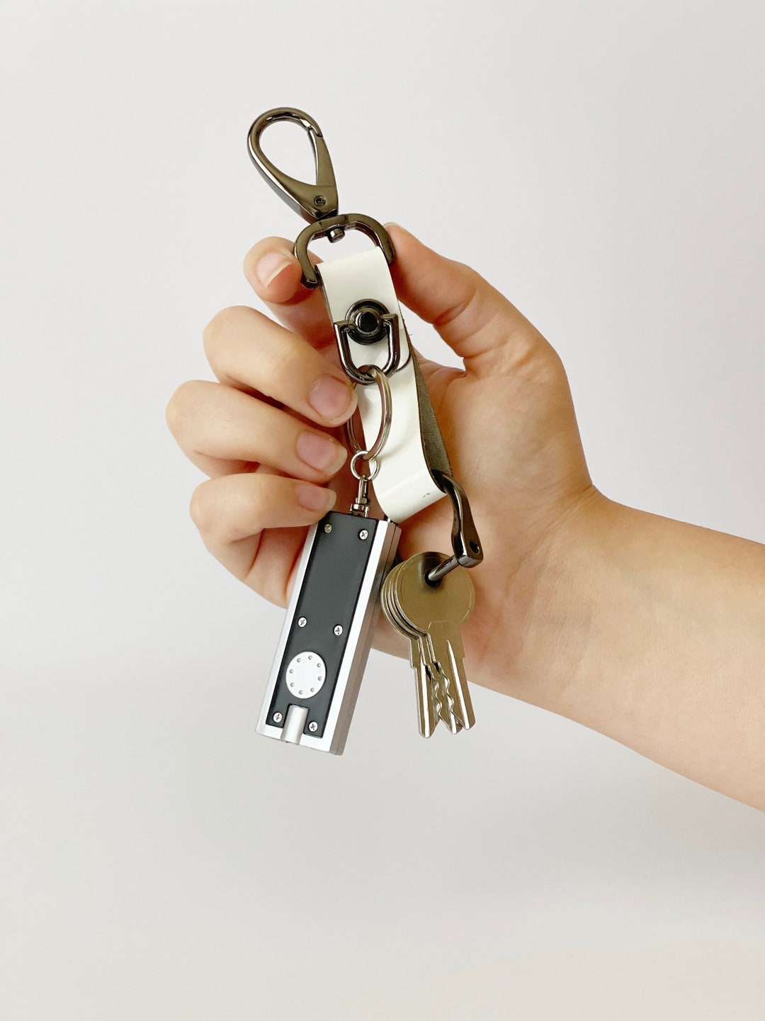 Portachiavi In Pelle Morbida Con Moschettone Marrone/Moka | Acciaio - Foto 8