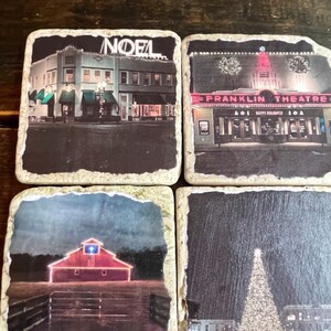 Franklin Tennessee Christmas Coasters: Historic Downtown Rustic Stone Tile, Set of 4