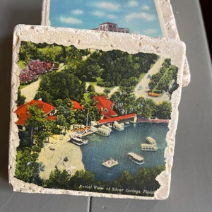 Posavasos con diseño de postales antiguas de Florida, juego de 5 piezas de vajilla de piedra para bar, decoración de casa de playa de Florida