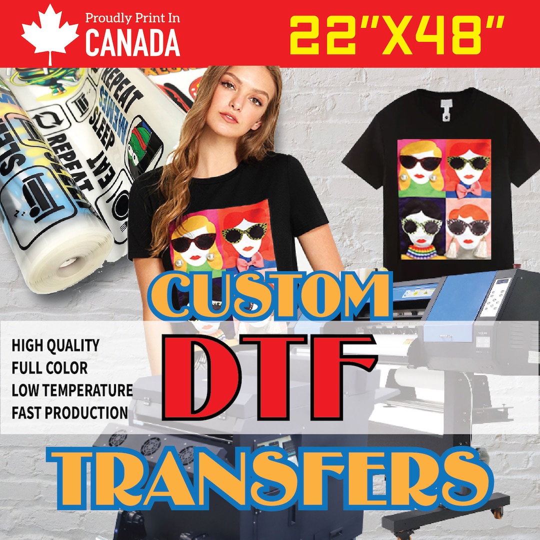 Custom DTF Heat Transfer Film: Full Color, Ready to Press (22”x48 ...