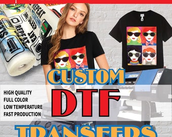 Custom Heat Transfer Film, Full Color 22”x48“ 10pcs, Gang Sheet, Ready to Press, Low Temperature, Iron-On