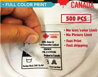 Full-color Iron-on heat transfer for Tagless neck label, clothing Labels, heat transfer Branding/logo Print/ship in Canada 100/500/1000 pcs