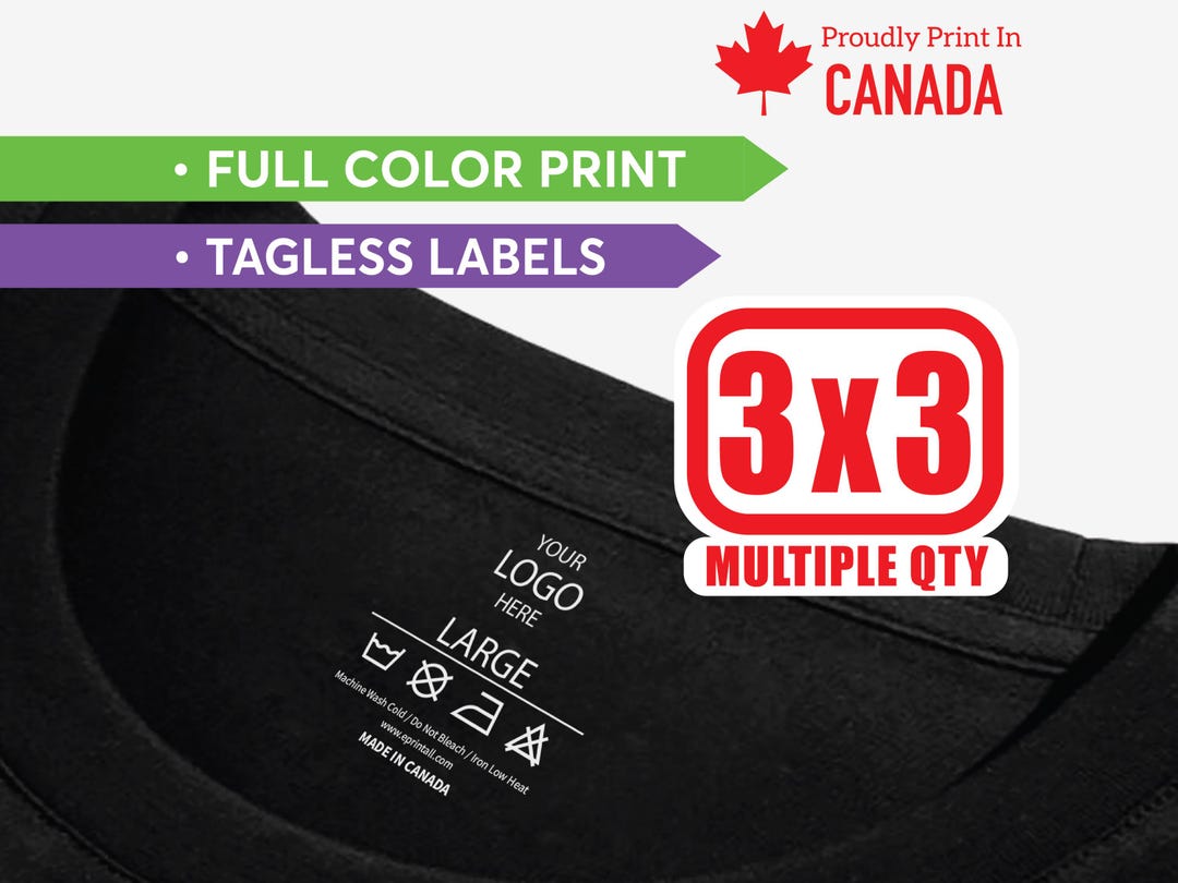 Custom Iron-on Clothing Labels, Full Color Tagless Neck Tag (3x3 Inch ...