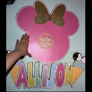 Character backdrop sign, character name sign, character hanging sign, Minnie name sign
