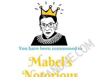 Personalized RBG Birthday Invites, Printable Ruth Bader Ginsburg b-day invitations, unique RBG invitations, personalized printable birthday