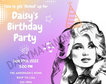 Personalized Dolly Parton Birthday Invite Download, Printable Dolly birthday invitation, Personalized Dolly Parton Birthday invite