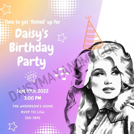 Personalized Dolly Parton Birthday Invite Download Printable | Etsy