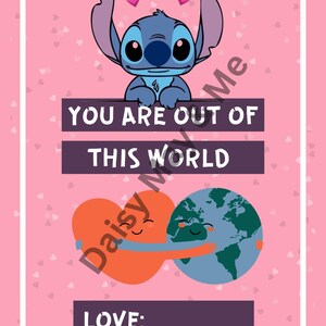Out of this World Stitch Valentine Instant Download; Lilo and Stitch Printable Valentine Cards; Keep Me in Stitches Valentine; Cartoon