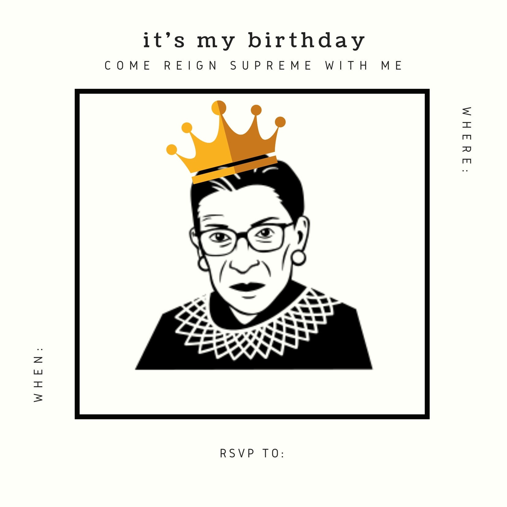 RBG Supreme Birthday Invitation, Ruth Bader Ginsburg Birthday Square Invite Printable, 4 Instant Empowered Woman Birthday instant downloads