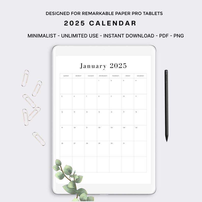 2025 Monthly Calendar 2025 Digital Calendar Template for Remarkable ...