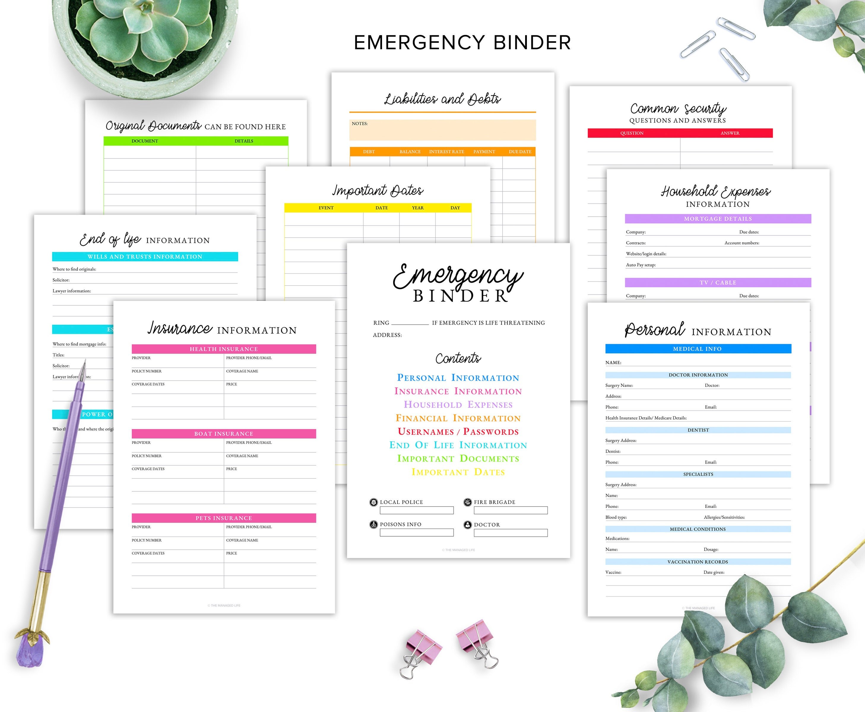 EMERGENCY BINDER Printable Emergency Planner in Case of - Etsy