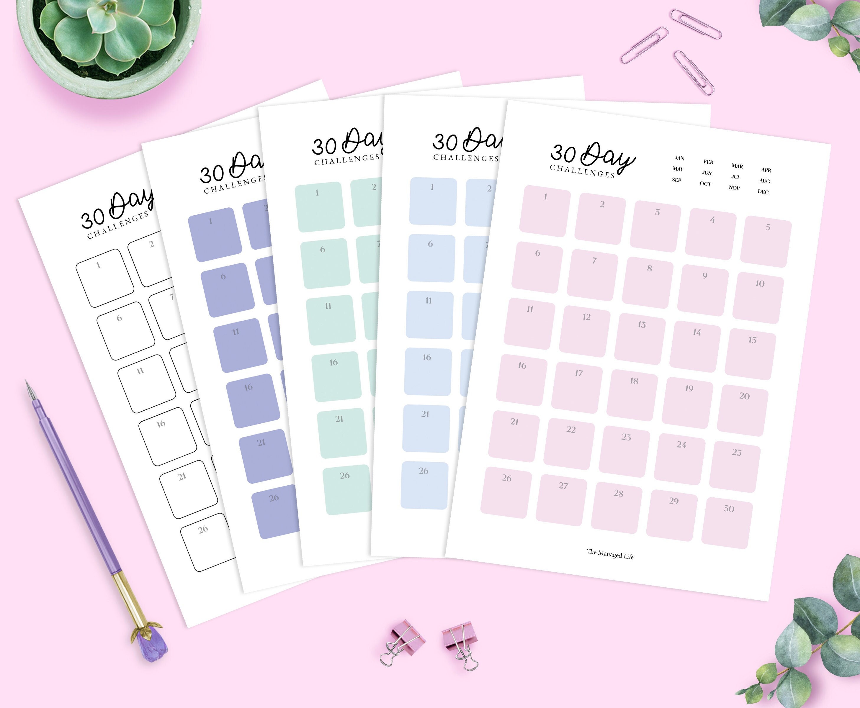 30 Day Challenge Inserts In A5 5 Colours Included Fits Large Etsy