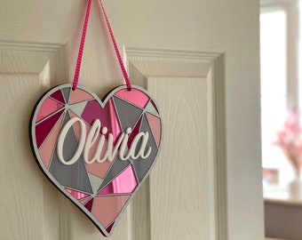 Personalised door signs - children's, Kids, Nursery name door sign, geometric heart shaped in a selection of colours