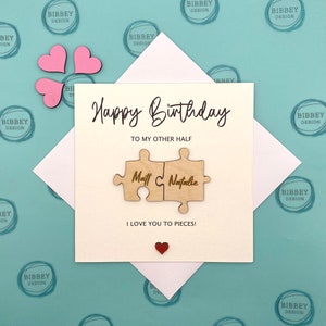 Personalised Birthday, Jigsaw card, card for her, card for him, 5 year wooden anniversary
