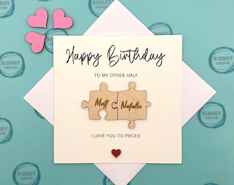 Personalised Birthday, Jigsaw card, card for her, card for him, 5 year wooden anniversary