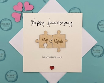 Anniversaire ou anniversaire personnalisé, carte puzzle, carte pour elle, carte pour lui, anniversaire de 5 ans en bois