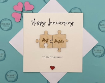 Personalised  Anniversary OR Birthday,  Jigsaw card, card for her, card for him, 5 year wooden anniversary