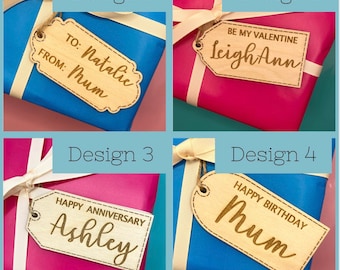 Gepersonaliseerde cadeaulabels - Traditioneel gevormd houten cadeaulabel, Verjaardagscadeaulabel, Verjaardagscadeaulabel, cadeau voor hem cadeau voor haar, Kerstmis