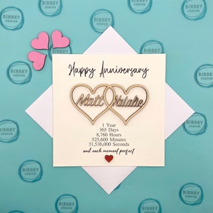Biglietto di anniversario personalizzato - Cuori romantici, biglietto di traguardo, biglietto per lei, biglietto per lui, anniversario in legno 5 anni
