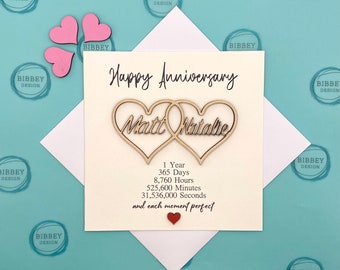 Personalized Wooden Anniversary Card – Interlocking Hearts Keepsake