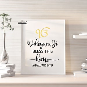 Sikh Wall Art Gold, Waheguru Bless This Home Instant Download Digital Print, House Warming Diwali Gifts For Friend, Pooja Room Decor