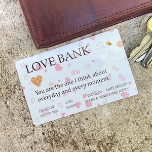 Personalized Wallet Card, Fathers Day Anniversary Birthday Gift, Proposal Gift, Pink Heat Love Bank card with Personalise Message