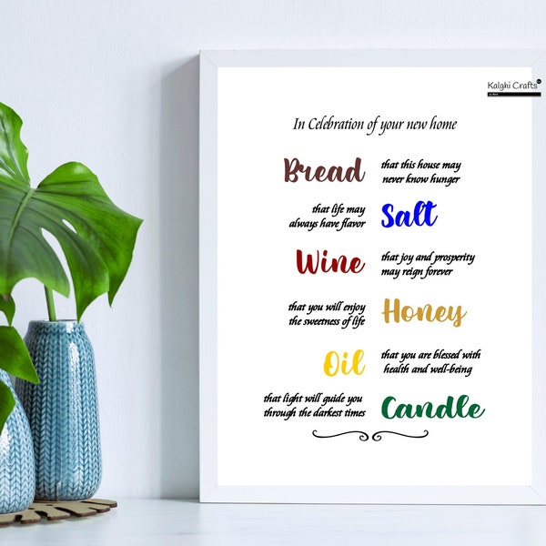 DIY Housewarming Gift Basket Printable art, Bread Salt Wine Poem, Home Gift Basket, New Home Blessing Prayer Gift, Instant Download