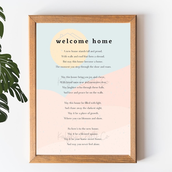 DIY Housewarming Printable art, Home Sweet Home Poem, First Home, Valentines Day, First Home buyers, Welcome Home