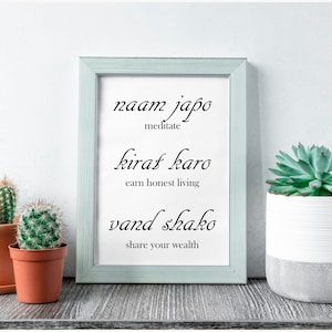 Naam Japo Kirat Karo Vand shako Guru Nanak Dev Ji Teachings Instant Download, Wall Decor Prints  For Home , Housewarming Gifts, Sikh Quotes