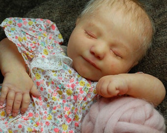 Reborn doll 1 months June asleep from professional reborn artist. Ready to ship. 1 moths size. Realistic reborn baby with rooted hair.